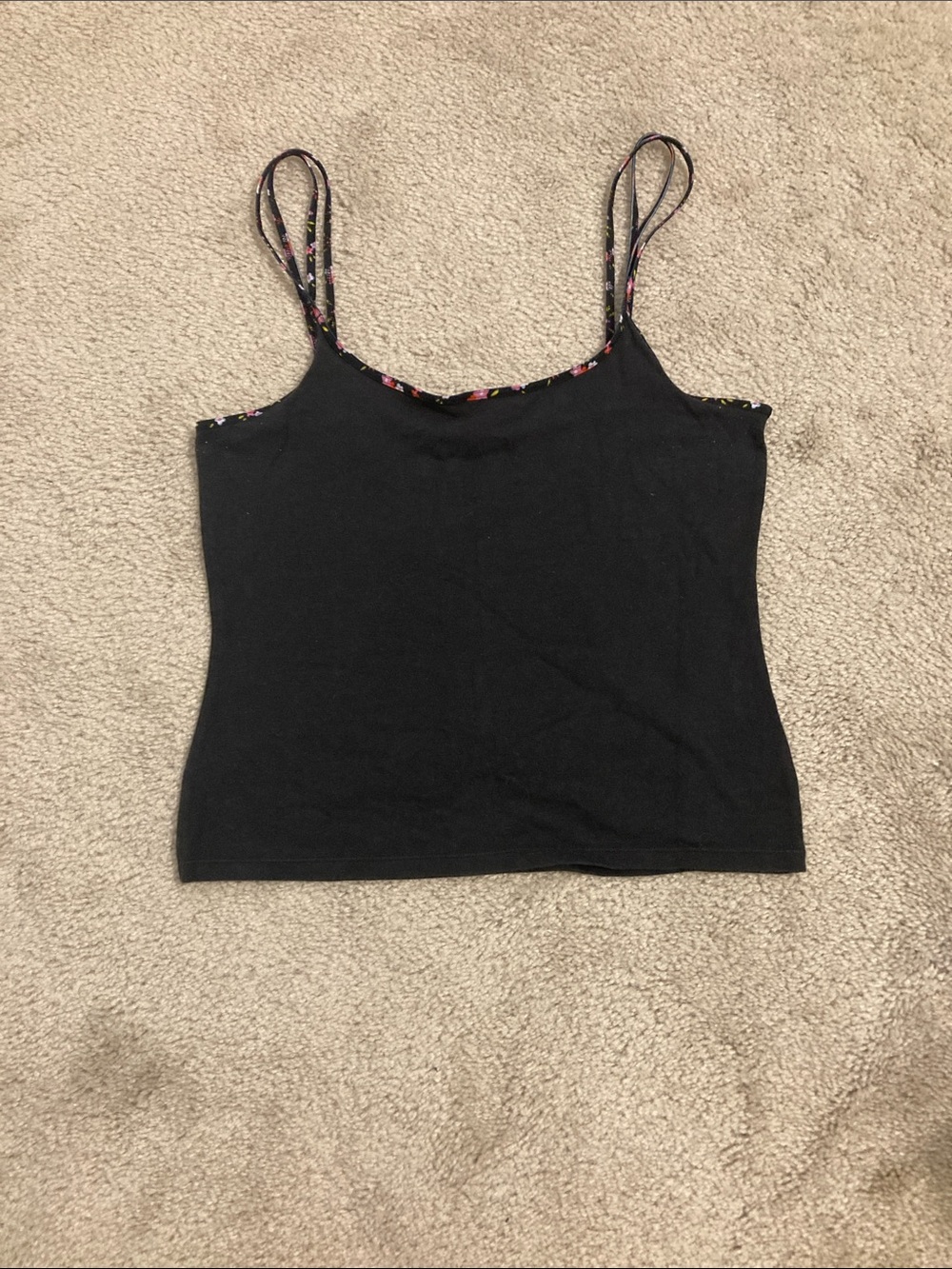Victorias Secret PINK Black Floral-Trim Cami Top